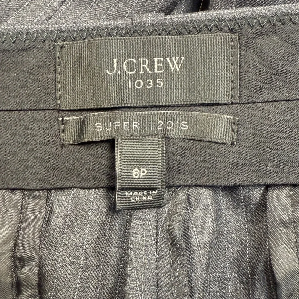J Crew 1035 Trousers Womens 8P Gray Pinstripe Super 120s Wool Wide Leg Flare